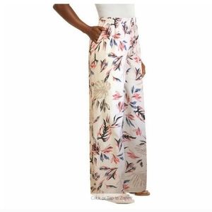 Tan Floral print Linen Blend Pants Size XL